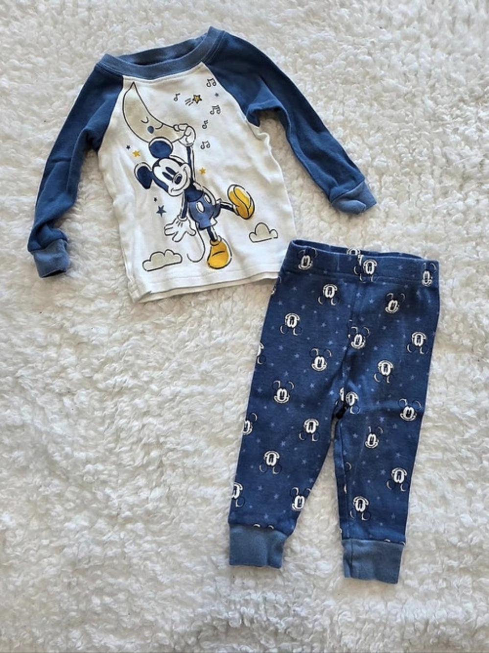 Disney Mickey Mouse Pajama Set Blue & White Baby 9M